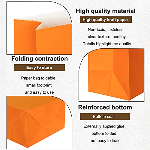 KEYYOOMY Mini Bright Color Paper Bags Orange Party Favor Bags Small Party Goodie Bag Paper Lunch Bag (Orange, 50 CT, 3.5 X 2.4 X 7.1 In) - Image 3