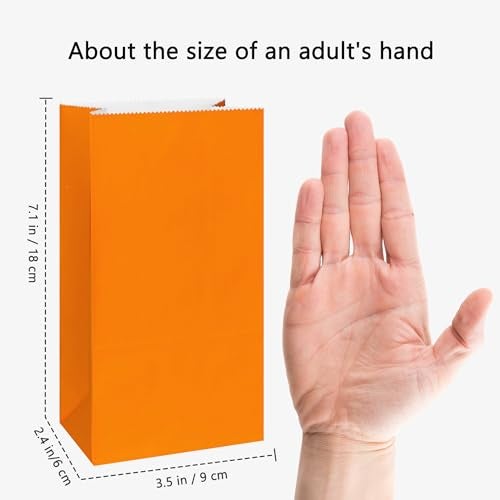 KEYYOOMY Mini Bright Color Paper Bags Orange Party Favor Bags Small Party Goodie Bag Paper Lunch Bag (Orange, 50 CT, 3.5 X 2.4 X 7.1 In) - Image 2