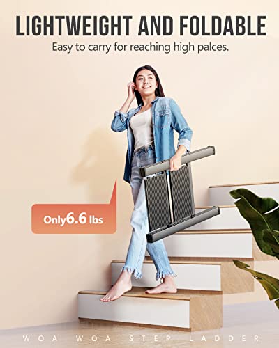 WOA WOA 2 Step Ladder, Foldable Step Stool, Aluminum Lightweight Ladder for Home Kitchen Closet, Anti-Slip Pedals, Ease of Folding, Portable, 300lbs Capacity - Black - Image 3
