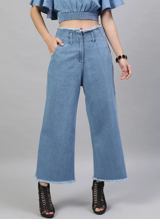STREET 9 Blue Flared Denim Trousers for Women