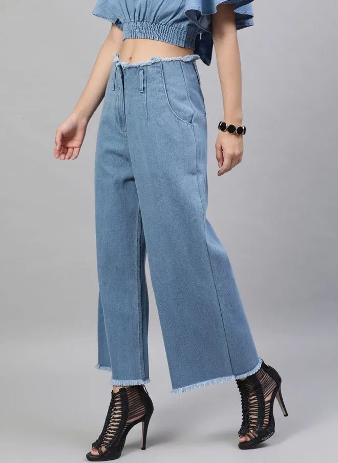 STREET 9 Blue Flared Denim Trousers for Women
