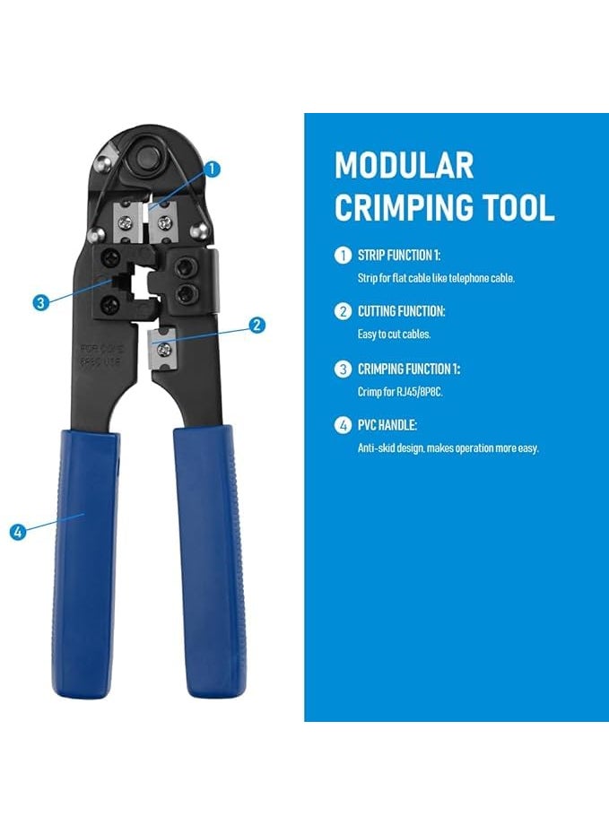 WiredCom Crimping tool kit heavy duty Cutting Striping Networking Wire Tool Kit Ratcheting Wire Crimper Tool for 8P8C rj45 Tool Kit crimping tool rj45 HT210C