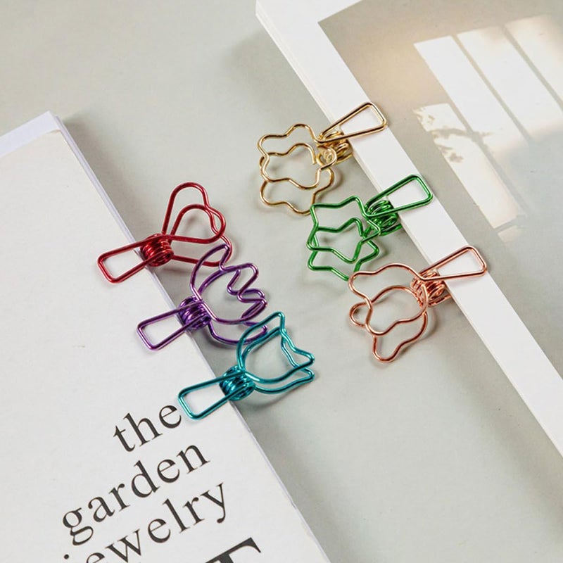 12pcs Colorful Metal Long Tail Binder Clips with Flower, Bear, Heart, Star, Cat, and Mountain Shapes for Document Organization and Office School Supplies - Image 4