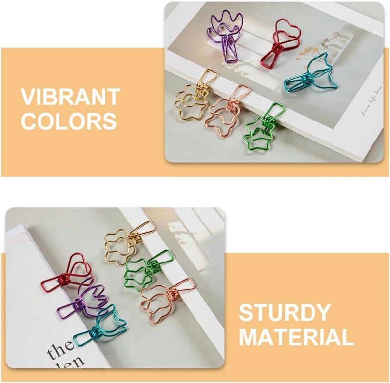 12pcs Colorful Metal Long Tail Binder Clips with Flower, Bear, Heart, Star, Cat, and Mountain Shapes for Document Organization and Office School Supplies - Image 1