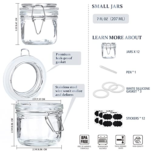 Folinstall 7 oz Glass Jars with Airtight Lids 12 Pcs, Small Mason Jars with Hinged Lids for Kitchen Storage, Canning and Pantry, Includes 3 Replacement Silicone Gaskets and Chalkboard Labels - Image 4