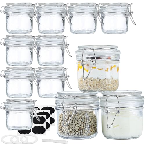 Folinstall 7 oz Glass Jars with Airtight Lids 12 Pcs, Small Mason Jars with Hinged Lids for Kitchen Storage, Canning and Pantry, Includes 3 Replacement Silicone Gaskets and Chalkboard Labels - Image 1