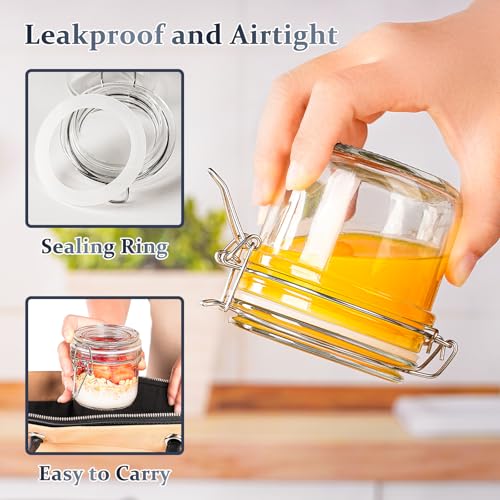Folinstall 7 oz Glass Jars with Airtight Lids 12 Pcs, Small Mason Jars with Hinged Lids for Kitchen Storage, Canning and Pantry, Includes 3 Replacement Silicone Gaskets and Chalkboard Labels - Image 2