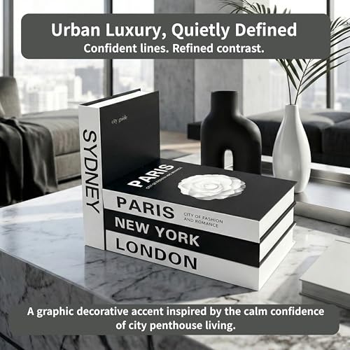 PROBENEX Urban Large 4 PCS Faux Decorative Books | Not Real Books, Cardboard Foldable Display Props | NYC London Paris Sydney City Theme Book Set | Modern Minimalist Coffee Table Decor - Image 3