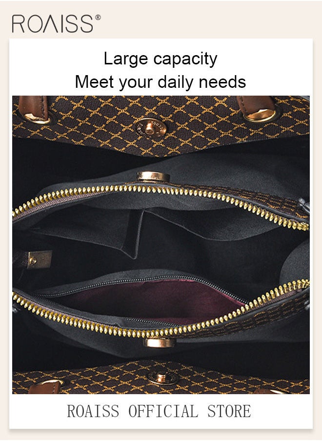 roaiss - Shoulder Tote Bags for Women Top Handle Satchel Ladies Fashion Office Casual Handbags Large Capacity PU Material Stylish Scarf Decoration - Image 1