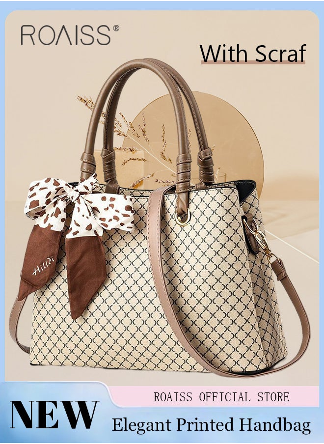 roaiss - Shoulder Tote Bags for Women Top Handle Satchel Ladies Fashion Office Casual Handbags Large Capacity PU Material Stylish Scarf Decoration - Image 1