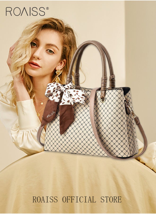 roaiss - Shoulder Tote Bags for Women Top Handle Satchel Ladies Fashion Office Casual Handbags Large Capacity PU Material Stylish Scarf Decoration - Image 1