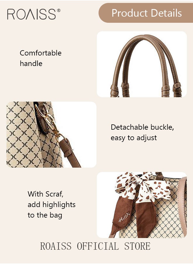 roaiss - Shoulder Tote Bags for Women Top Handle Satchel Ladies Fashion Office Casual Handbags Large Capacity PU Material Stylish Scarf Decoration - Image 1