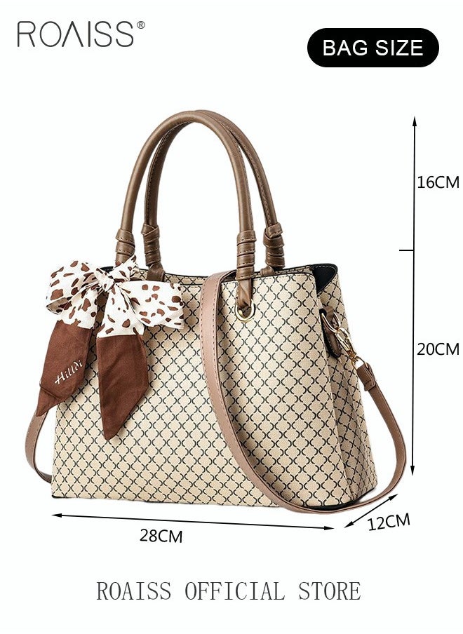 roaiss - Shoulder Tote Bags for Women Top Handle Satchel Ladies Fashion Office Casual Handbags Large Capacity PU Material Stylish Scarf Decoration - Image 1