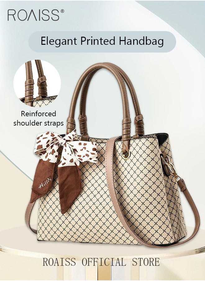 roaiss - Shoulder Tote Bags for Women Top Handle Satchel Ladies Fashion Office Casual Handbags Large Capacity PU Material Stylish Scarf Decoration - Image 1