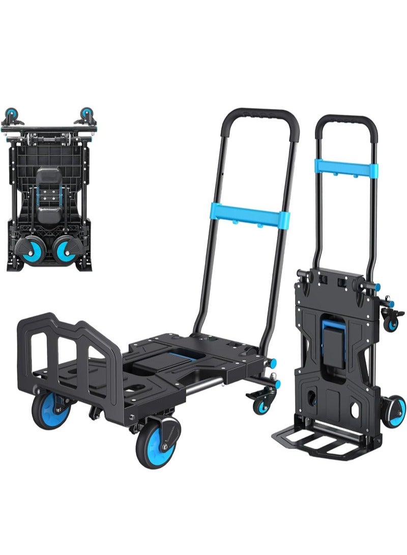 أبوستيم عربة يدوية قابلة للطي 2 في 1، سعة 300 رطل، عربة يدوية قابلة للتحويل مع عربة يدوية تلسكوبية 3 أوضاع، عربة يدوية شديدة التحمل للتسوق، والانتقال، والاستخدام المنزلي، والمكتبي - Image 1