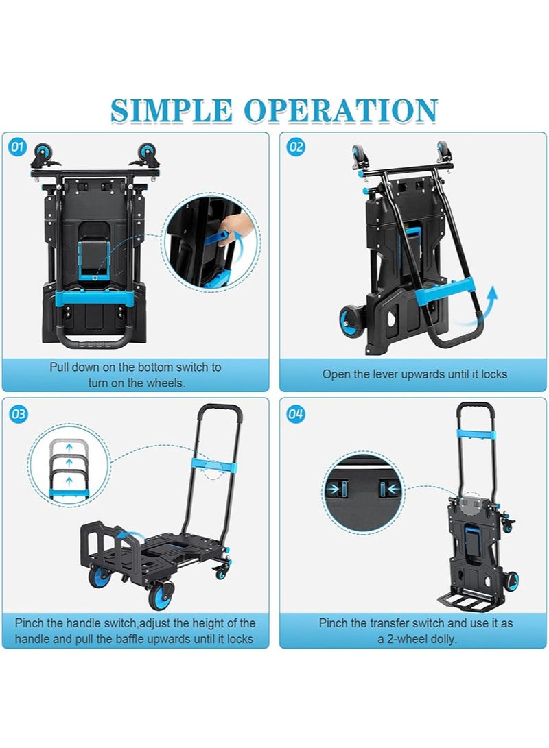 أبوستيم عربة يدوية قابلة للطي 2 في 1، سعة 300 رطل، عربة يدوية قابلة للتحويل مع عربة يدوية تلسكوبية 3 أوضاع، عربة يدوية شديدة التحمل للتسوق، والانتقال، والاستخدام المنزلي، والمكتبي - Image 5