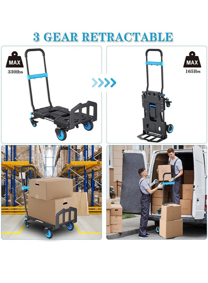 أبوستيم عربة يدوية قابلة للطي 2 في 1، سعة 300 رطل، عربة يدوية قابلة للتحويل مع عربة يدوية تلسكوبية 3 أوضاع، عربة يدوية شديدة التحمل للتسوق، والانتقال، والاستخدام المنزلي، والمكتبي - Image 2