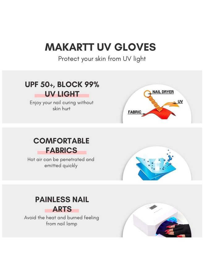 MAKARTT Uv Gloves For Nail Lamp Gel Curing Upf50+ Uv Protection Gloves For Manicures Dryer Fingerless Anti Uv Protect Hands From Uv Harm Nail Art Skin Care Gloves For Uv Gel Nail Light Black  - Image 5