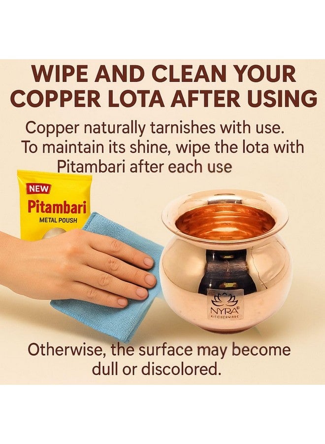 NYRA® وعاء نحاسي نقي تامبا لوتا/كالاش لتخزين المياه الثقيلة/غرض البوجا/غرض الشرب/وعاء نحاسي/أساسيات البوجا/تصميم حديث - تشطيب لامع دائري ومنحني (صغير - 300 مل) - Image 3