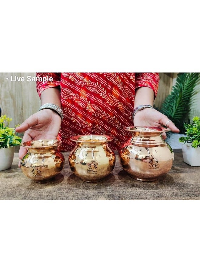 NYRA® وعاء نحاسي نقي تامبا لوتا/كالاش لتخزين المياه الثقيلة/غرض البوجا/غرض الشرب/وعاء نحاسي/أساسيات البوجا/تصميم حديث - تشطيب لامع دائري ومنحني (صغير - 300 مل) - Image 2