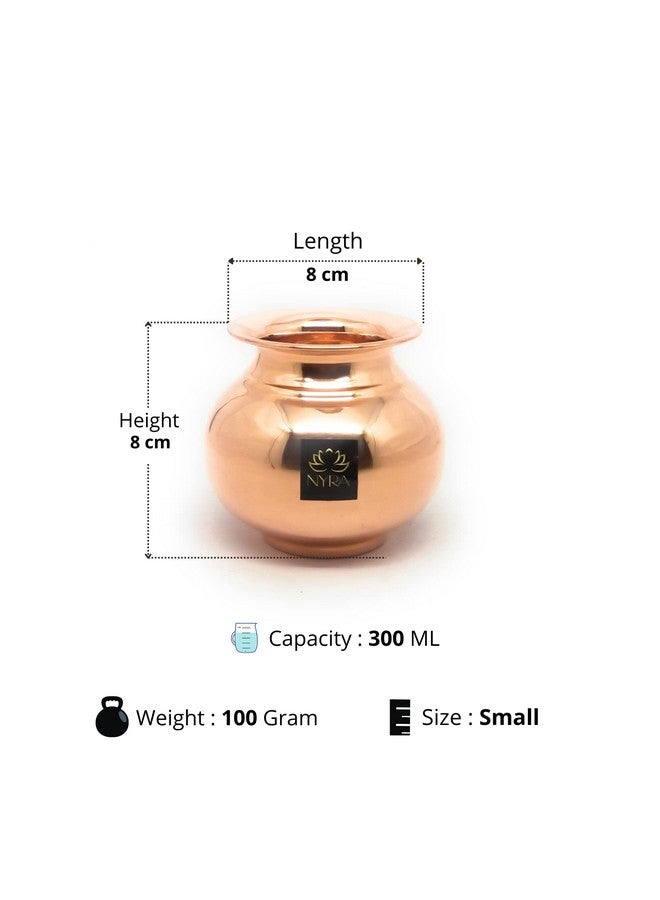 NYRA® وعاء نحاسي نقي تامبا لوتا/كالاش لتخزين المياه الثقيلة/غرض البوجا/غرض الشرب/وعاء نحاسي/أساسيات البوجا/تصميم حديث - تشطيب لامع دائري ومنحني (صغير - 300 مل) - Image 5