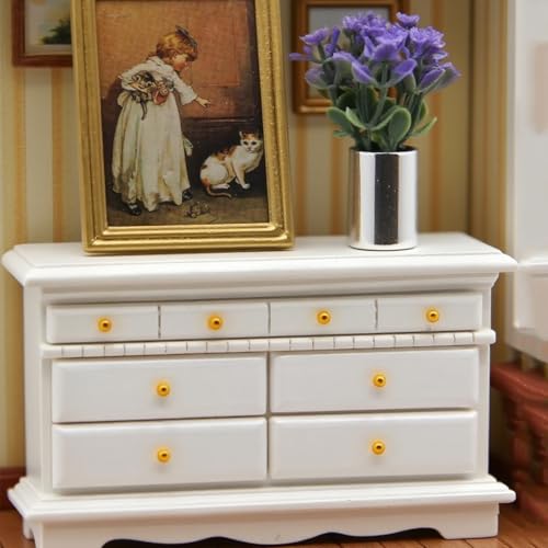 Minamzee 3Pcs 112 Dollhouse Side Cabinet Furniture Set Wooden Miniature Wall Chest Cabinet with Drawers Art Painting Potted Plant Cupboard Doll Accessories for Living RoomKitchen Bedroom - Image 1