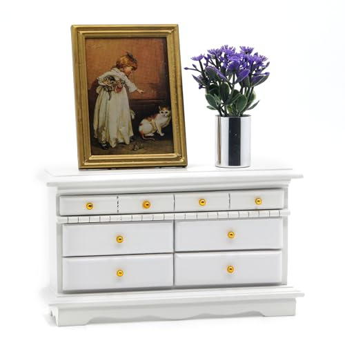 Minamzee 3Pcs 112 Dollhouse Side Cabinet Furniture Set Wooden Miniature Wall Chest Cabinet with Drawers Art Painting Potted Plant Cupboard Doll Accessories for Living RoomKitchen Bedroom - Image 5