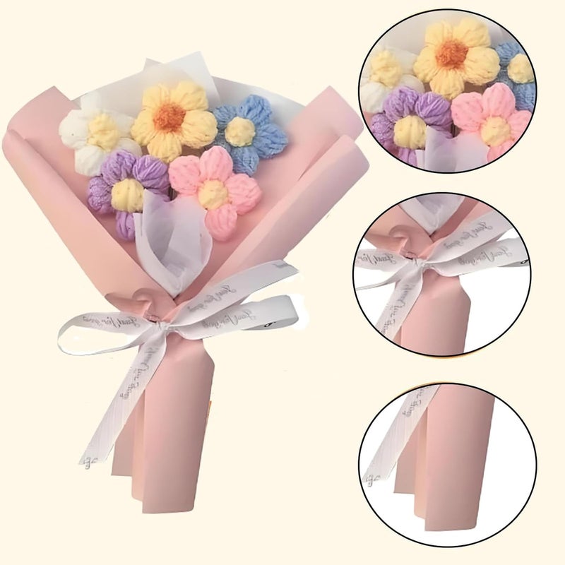 OXYGLOBE Crochet FlowersPink Crochet Flower Bouquet Elegant Crochet Bouquet Apply to BirthdayWedding Mothers Day Home Decoration Handmade Flower Arrangement for Her - Image 3