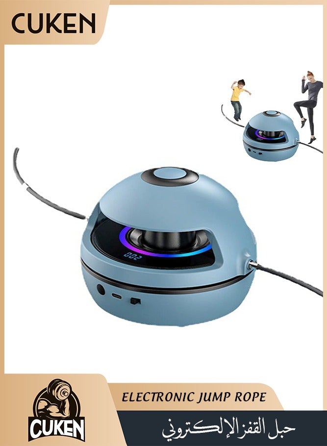 Cuken Electronic Fitness Jump Rope with 10 Speeds and Jump Counter Portable Motorized Rope Skipping Hopper Game No-Rope Design Having Fun Exercising with Smart Jump Rope Machine Equipped, Blue - Image 1
