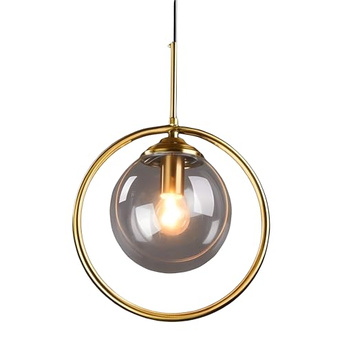 RBSK Golden Metal & Smoke Glass Hanging Ring Light for Living Room, Bedroom, Home Decoration, Pendant Lamp (E27 Bulb Holder) (Without Bulb, 2, Pack) - Image 5