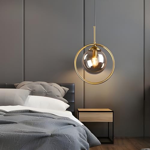 RBSK Golden Metal & Smoke Glass Hanging Ring Light for Living Room, Bedroom, Home Decoration, Pendant Lamp (E27 Bulb Holder) (Without Bulb, 2, Pack) - Image 3