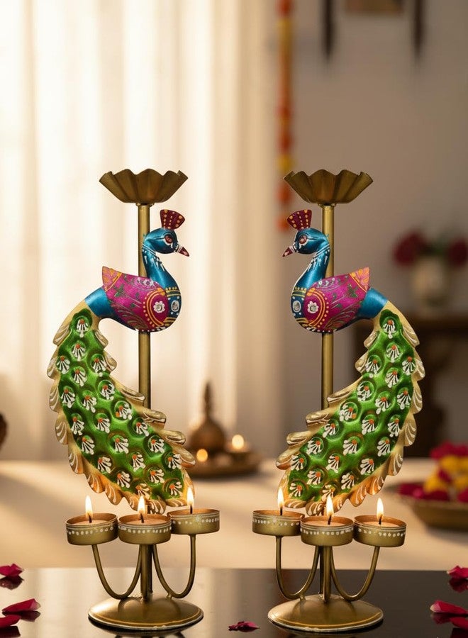 Gunendra Handicrafts Elegant Metal Peacock Candle Holder -for Home Decoration Diwali, Intricate Design Tealight Candle Holders for Home Diwali Decor, Handpainted Tealight Candle Holder (2) - Image 1