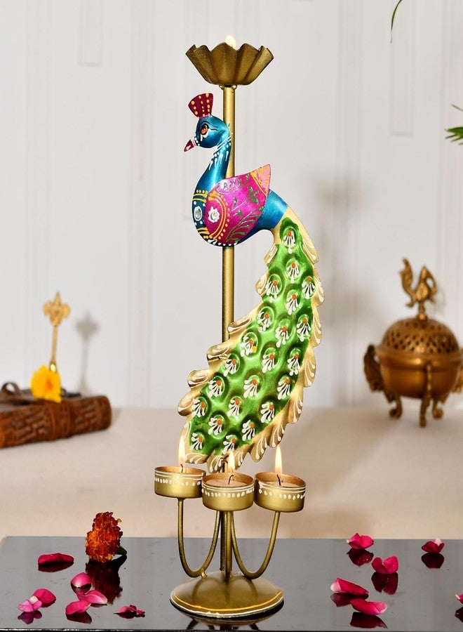 Gunendra Handicrafts Elegant Metal Peacock Candle Holder -for Home Decoration Diwali, Intricate Design Tealight Candle Holders for Home Diwali Decor, Handpainted Tealight Candle Holder (2) - Image 5