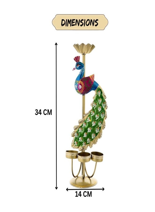 Gunendra Handicrafts Elegant Metal Peacock Candle Holder -for Home Decoration Diwali, Intricate Design Tealight Candle Holders for Home Diwali Decor, Handpainted Tealight Candle Holder (2) - Image 2