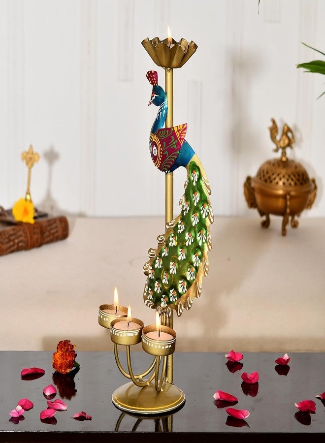 Gunendra Handicrafts Elegant Metal Peacock Candle Holder -for Home Decoration Diwali, Intricate Design Tealight Candle Holders for Home Diwali Decor, Handpainted Tealight Candle Holder (2) - Image 4
