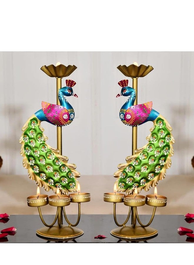 Gunendra Handicrafts Elegant Metal Peacock Candle Holder -for Home Decoration Diwali, Intricate Design Tealight Candle Holders for Home Diwali Decor, Handpainted Tealight Candle Holder (2) - Image 3