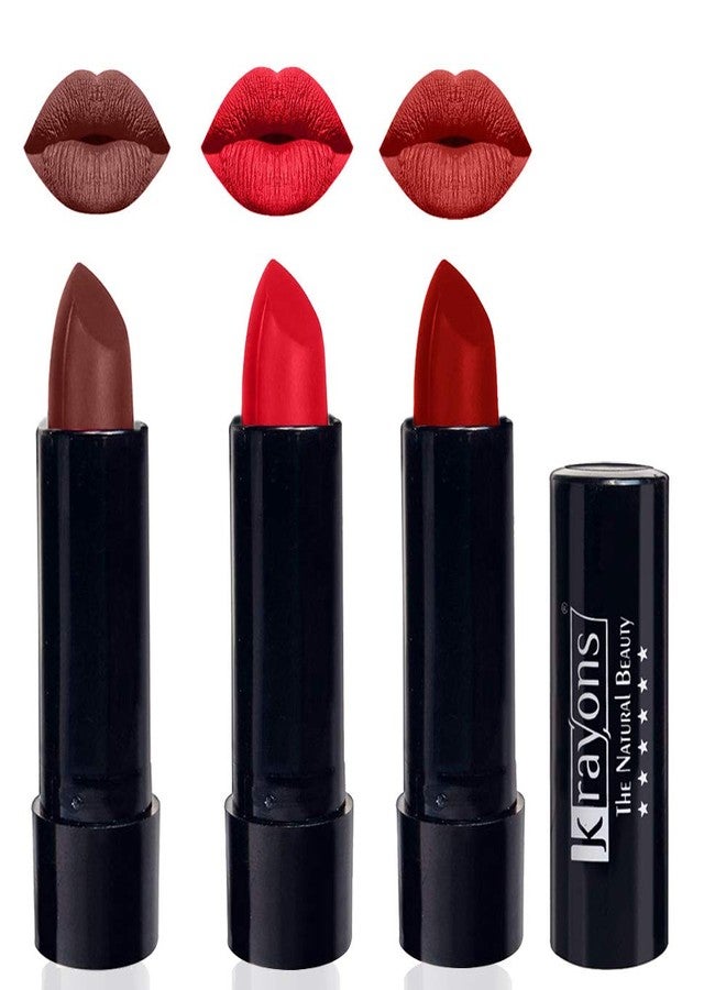 Krayons Cute Pop Matte Lipstick, Waterproof, Longlasting, Brick Tone, Orange Crush, Centre Stage, 3.5gm Each (Pack of 3) - Image 1