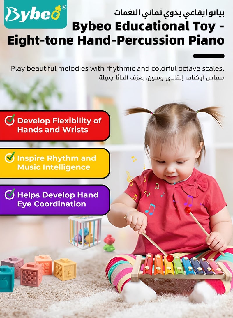 Bybeo 12 Pieces Montessori Toys for 1-3 Years Toddlers, Kids Wooden Toys, Wooden Sorting & Stacking Toys, Preschool Educational Toy for Children, Stacking Rings, Xylophone, Clock Bead Maze, Caterpillar - Image 3