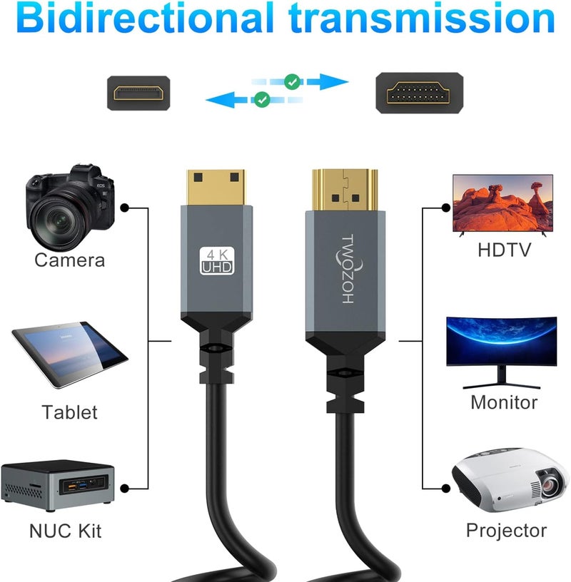 Twozoh Mini HDMI to HDMI Coiled Cable, Mini HDMI Coiled Cable Support 3D 4K UHD, 1080p, for Projector, Monitor, Tablet, Camcorder (HDMI 2.0) (Extend up to 1.5M/5FT) - Image 4