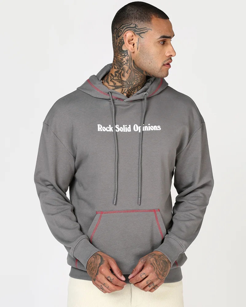 bewakoof Men's December Sky Grey Minerals Graphic Printed Oversized Hoodies