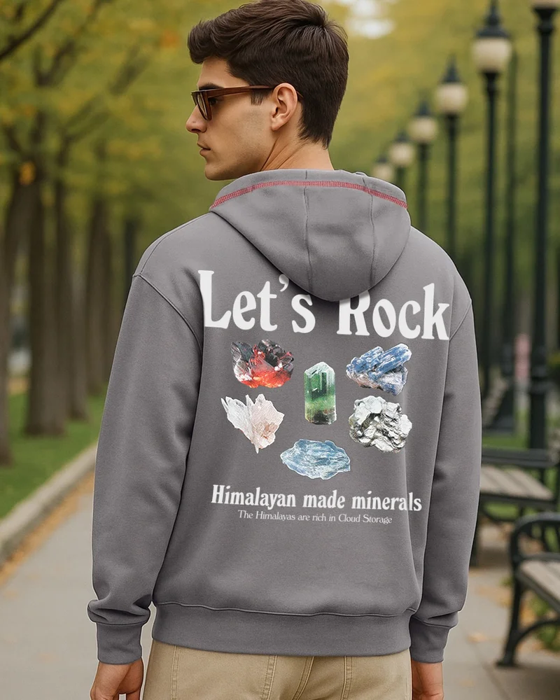 bewakoof Men's December Sky Grey Minerals Graphic Printed Oversized Hoodies