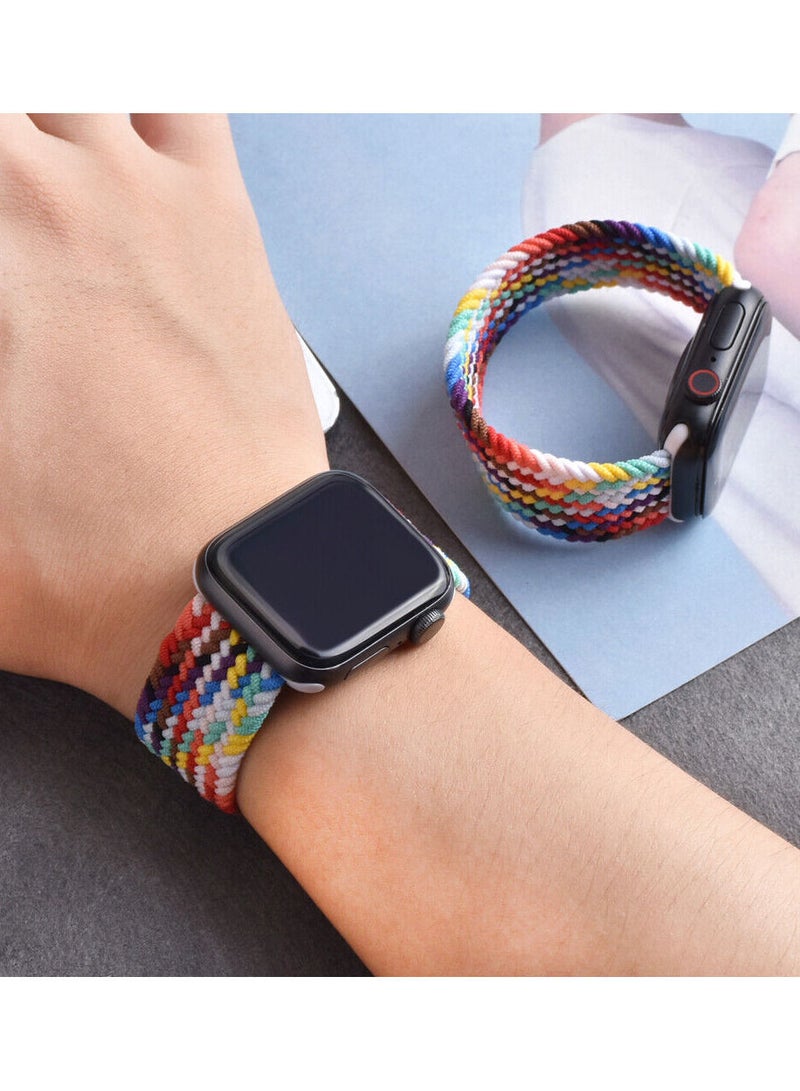 Braided Solo Loop Band Strap for Apple Watch Series 42/44/45mm Pearl White Strap with Atlantic Blue Strap(set of 2)