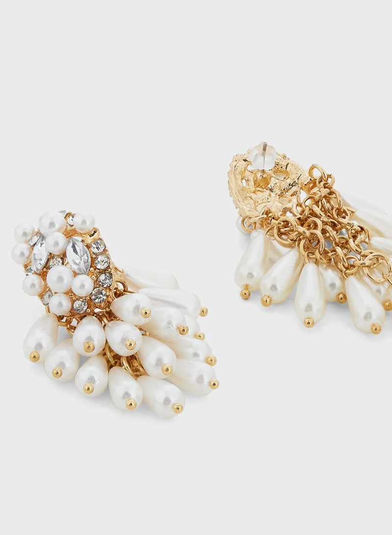 Khizana Pearl Stone Detail Drop Earrings