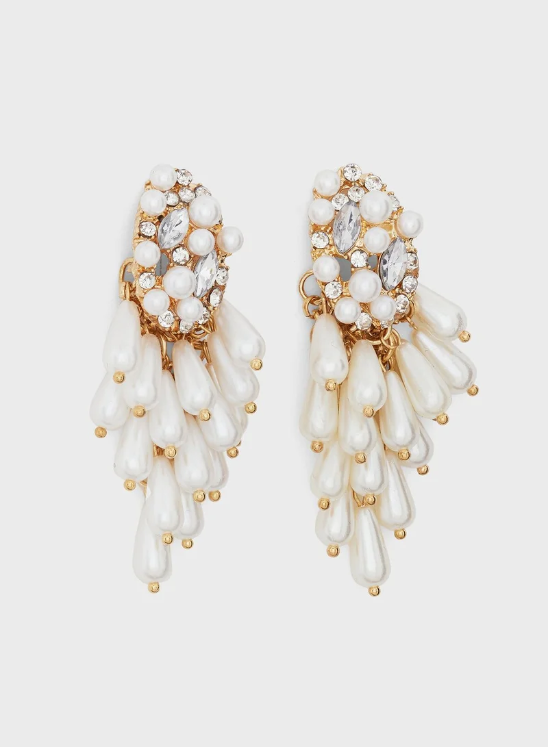 Khizana Pearl Stone Detail Drop Earrings