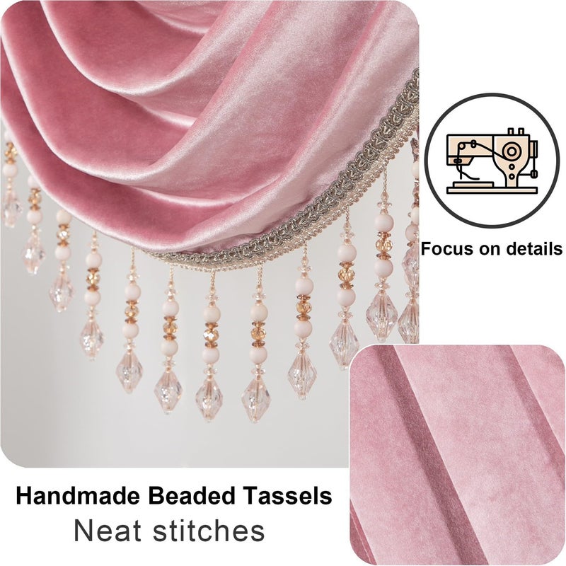 VOGOL Super Soft Velvet Valance for Bedroom, Thick Fabric Privacy Waterfall Valance with 2 Swags, Retro Pink Curtain Panels for Girl's Room Farmhouse, 59 Inches Wide, 1 Panel - Image 4