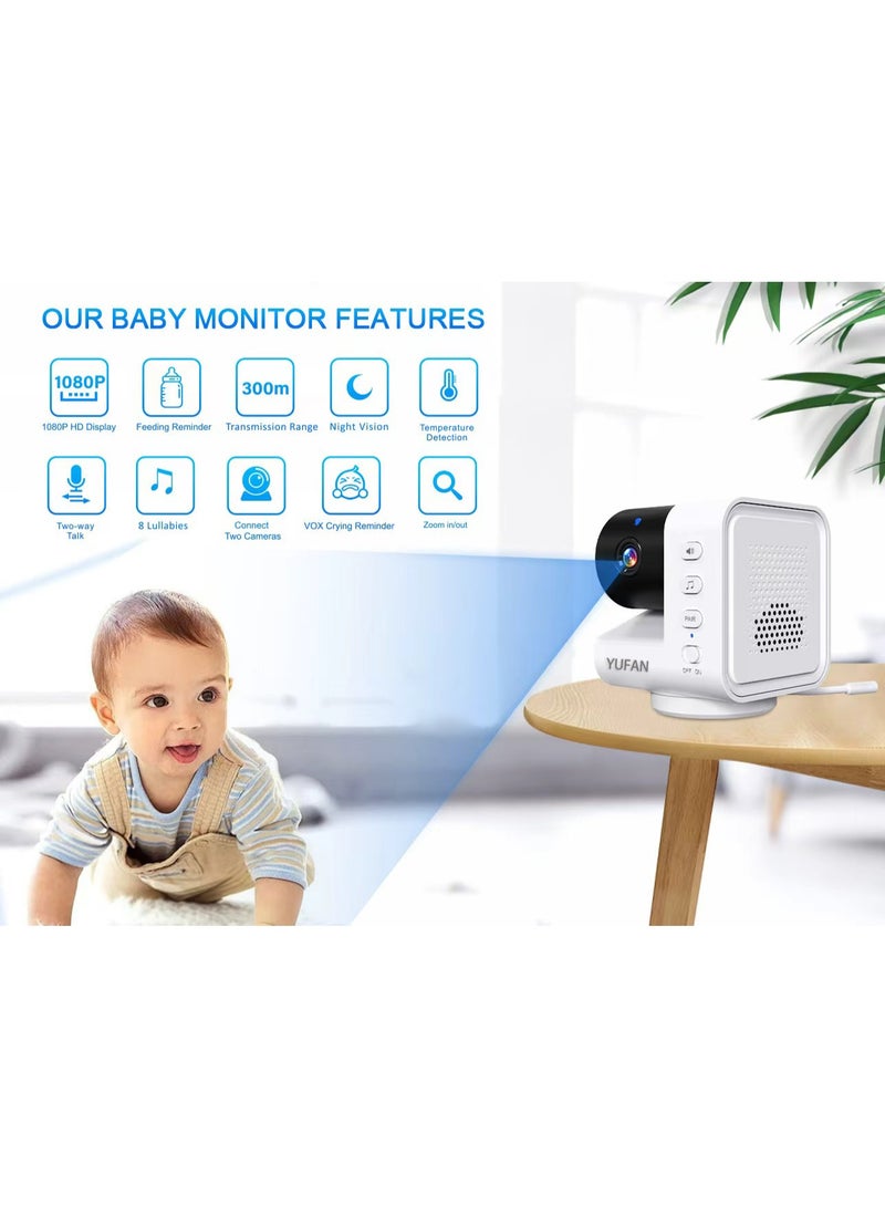 يوفان جهاز مراقبة أطفال بدون واي فاي، شاشة IPS مقاس 7 بوصات، جهاز مراقبة أطفال بدقة 1080 بكسل مع كاميرا وصوت، بطارية 5000 مللي أمبير/ساعة، مدى 300 متر، 6 تهويدات و2 ضوضاء بيضاء، VOX، مستشعر درجة الحرارة، رؤية ليلية، محادثة ثنائية الاتجاه - Image 2