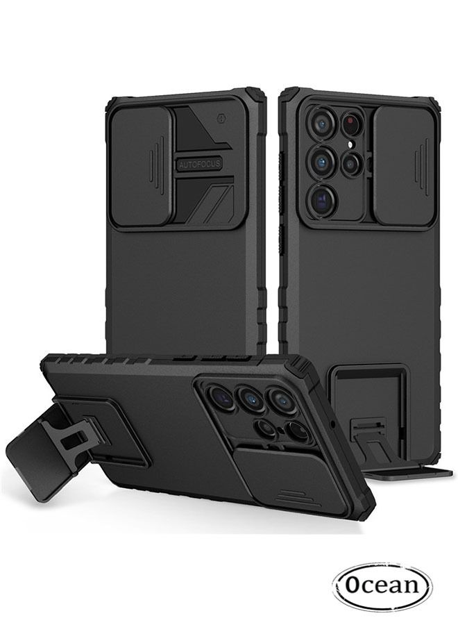 أوشن سامسونج غالاكسي S23 الترا الهاتف المحمول حالة ( أسود ) ، تبو المواد ، والآلات العسكرية المضادة للسقوط وامتصاص الصدمات ، مع انزلاق غطاء عدسة حماية قوس قابل للتعديل - Image 1
