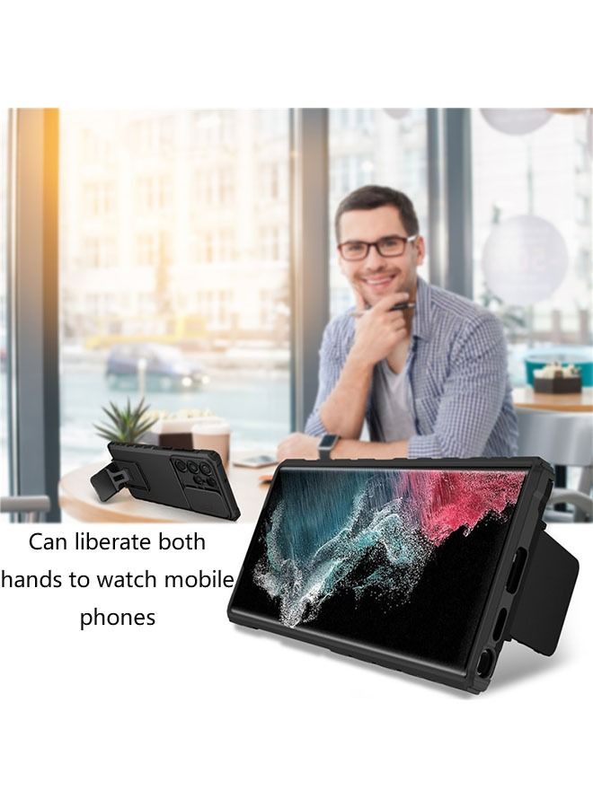 أوشن سامسونج غالاكسي S23 الترا الهاتف المحمول حالة ( أسود ) ، تبو المواد ، والآلات العسكرية المضادة للسقوط وامتصاص الصدمات ، مع انزلاق غطاء عدسة حماية قوس قابل للتعديل - Image 4