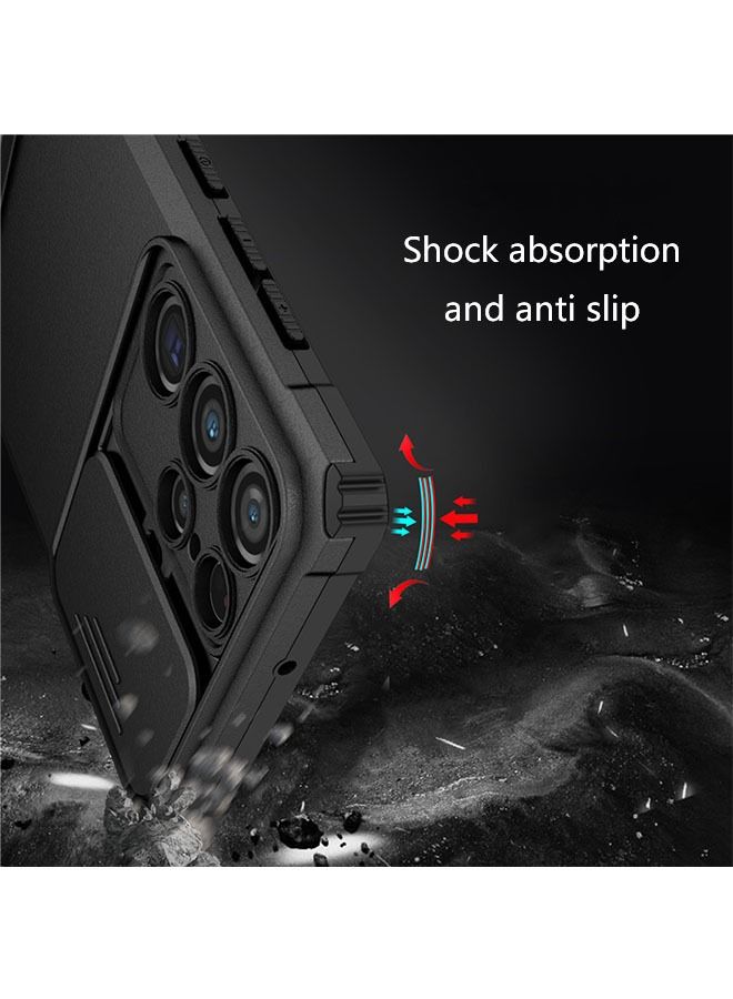 أوشن سامسونج غالاكسي S23 الترا الهاتف المحمول حالة ( أسود ) ، تبو المواد ، والآلات العسكرية المضادة للسقوط وامتصاص الصدمات ، مع انزلاق غطاء عدسة حماية قوس قابل للتعديل - Image 3