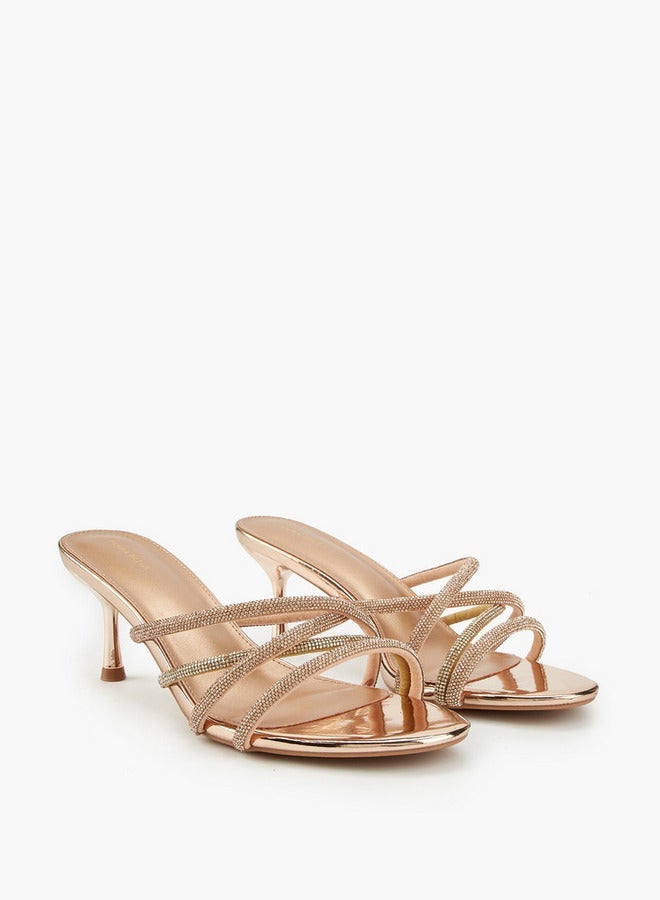 Flora Bella By Shoexpress Embellished Slip-On Sandals with Stiletto Heels - Image 2